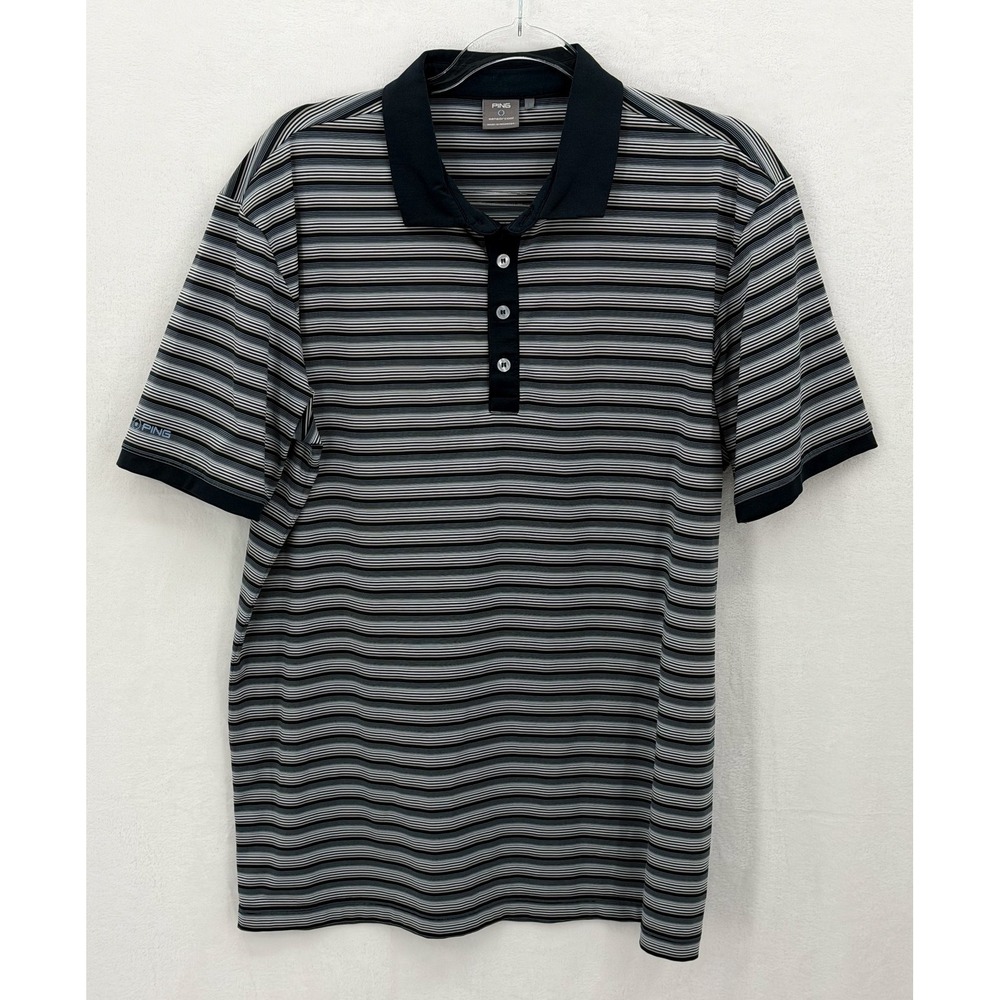 Ping Polo Shirt Mens Large Navy Stripe Sensorcool Golf Activewear Stretch